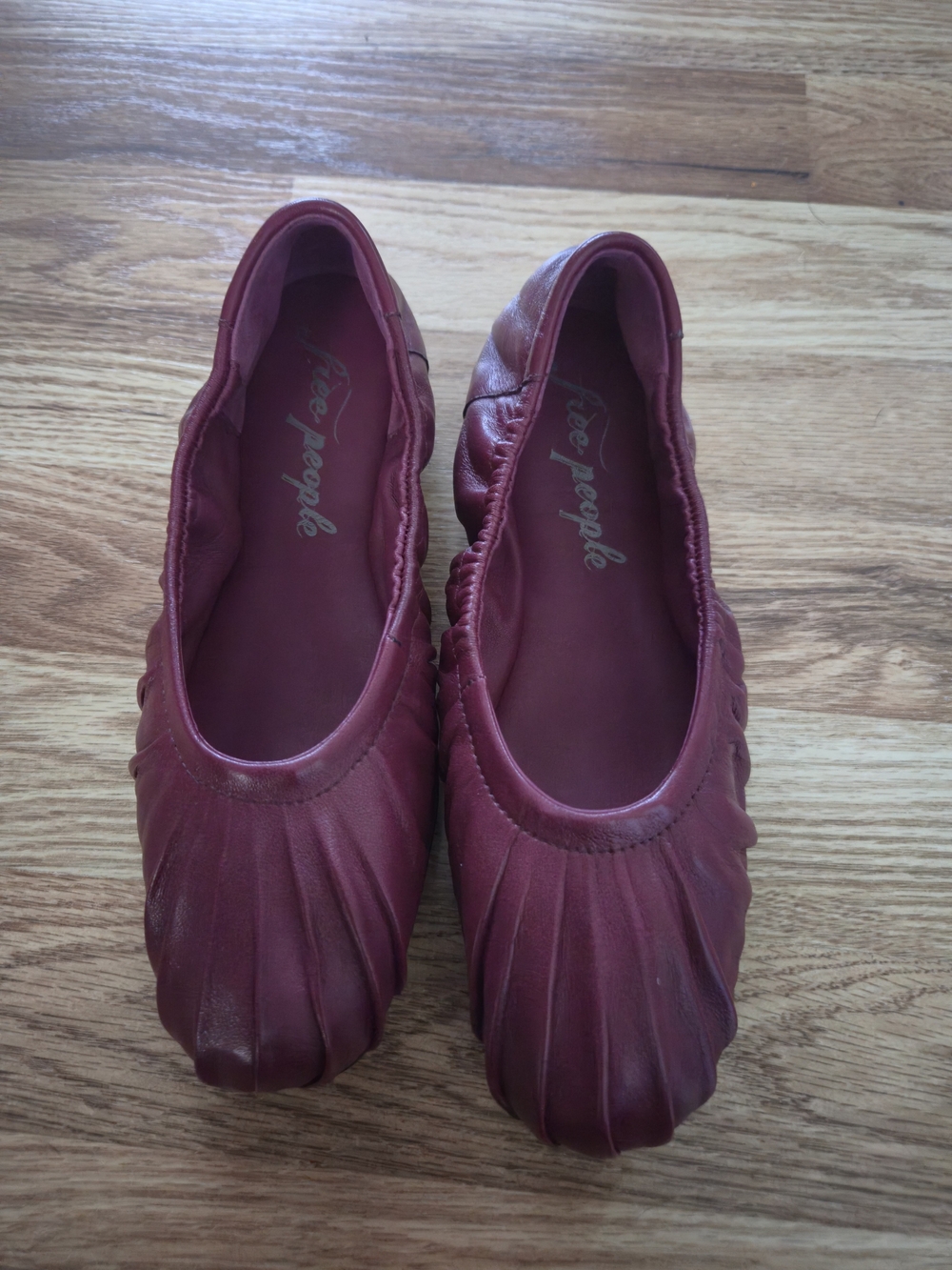 Free People Cara Ballet Flats Wild Mulberry Leather Ruched Pleated